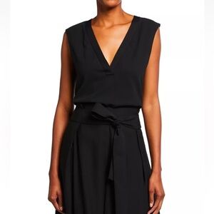 Vince Women's Black Rib Trim Double V-Neck Cotton Tank Top XXL VE7580125